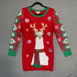 Christmas Sweater Women L Tunic Llama Ugly Xmas Sweater Fun Party Red